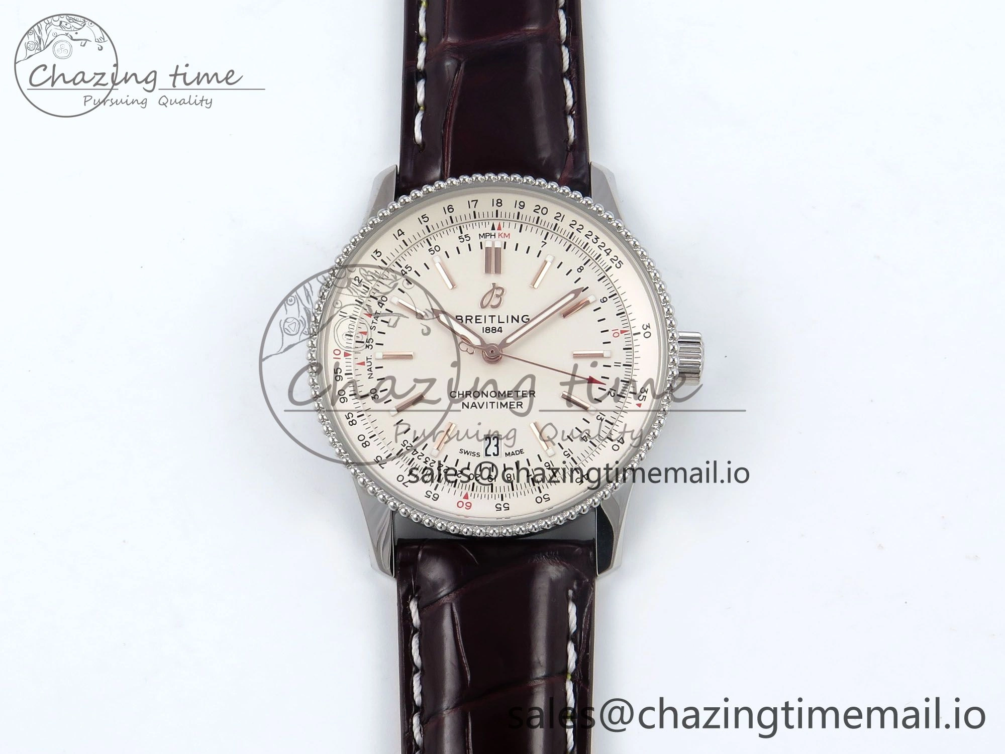Navitimer 1 SS 41mm TF 1:1 Best Edition White Bezel White Dial on Brown Leather Strap A2824