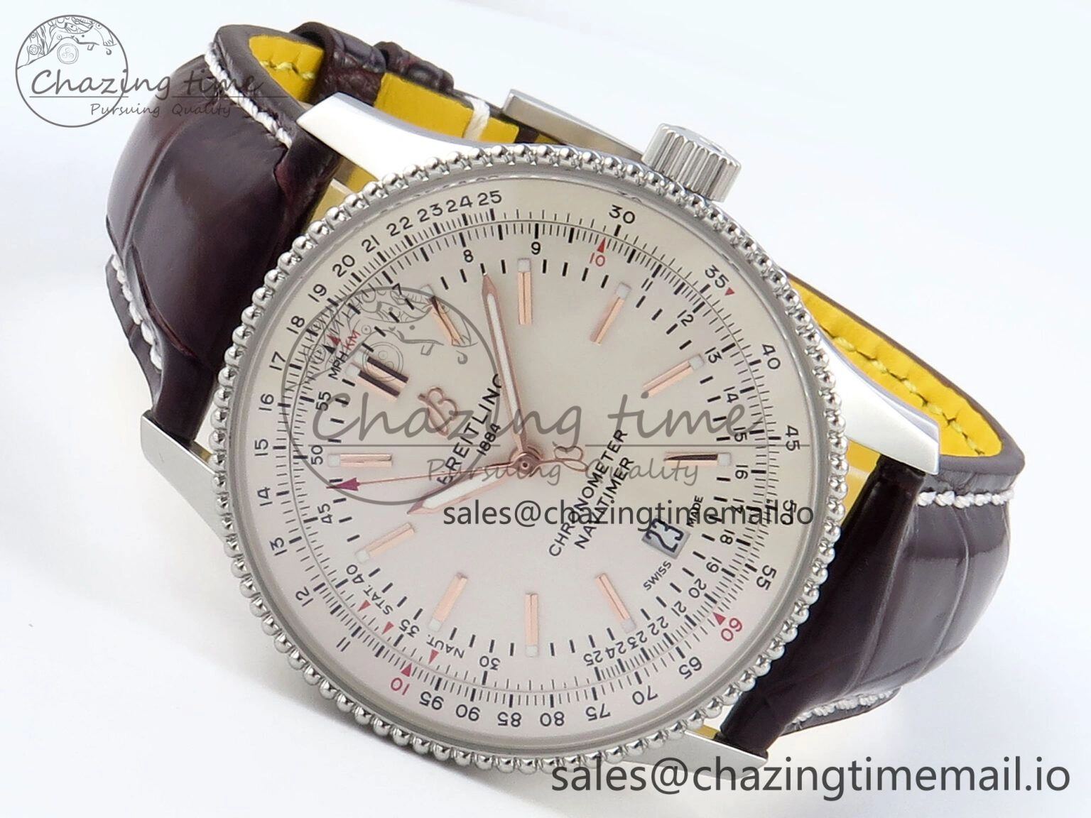 Navitimer 1 SS 41mm TF 1:1 Best Edition White Bezel White Dial on Brown Leather Strap A2824