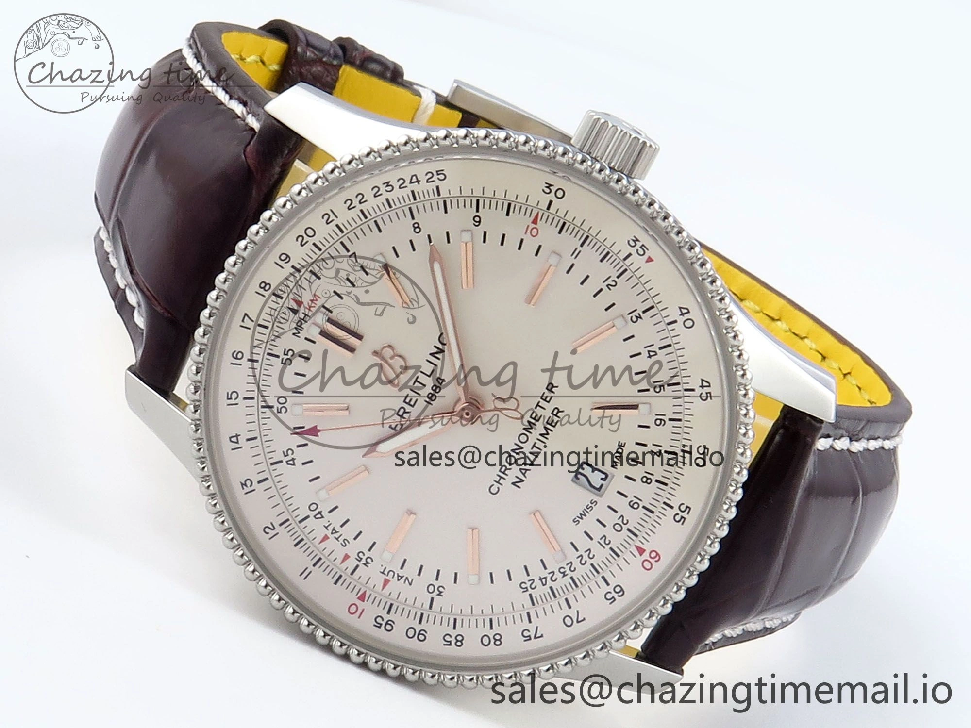 Navitimer 1 SS 41mm TF 1:1 Best Edition White Bezel White Dial on Brown Leather Strap A2824