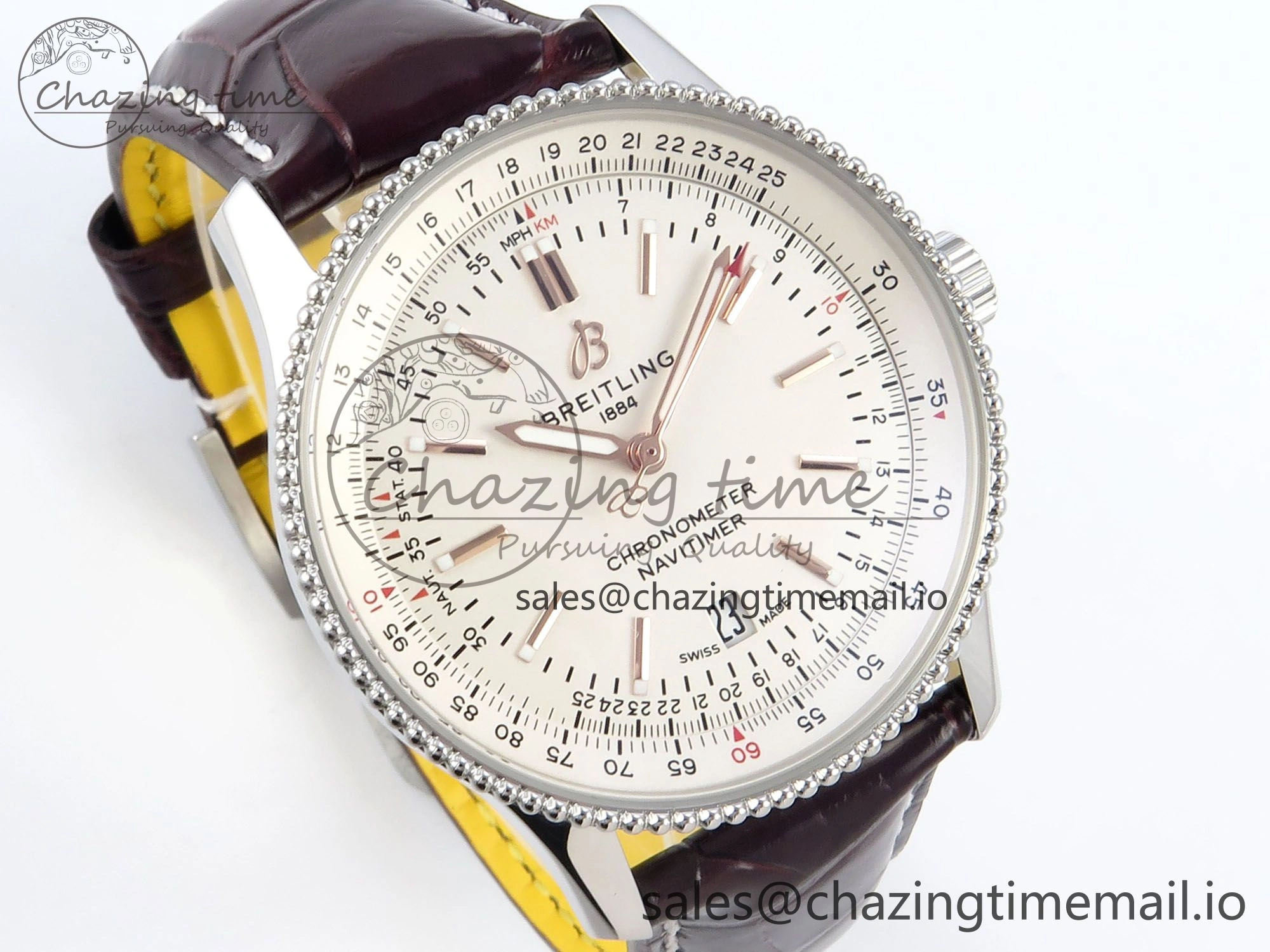Navitimer 1 SS 41mm TF 1:1 Best Edition White Bezel White Dial on Brown Leather Strap A2824