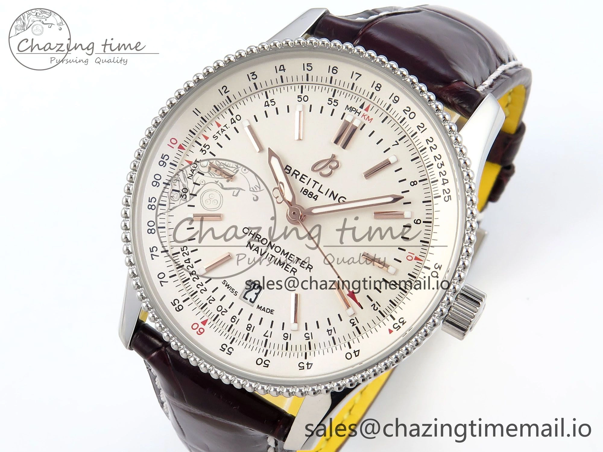 Navitimer 1 SS 41mm TF 1:1 Best Edition White Bezel White Dial on Brown Leather Strap A2824