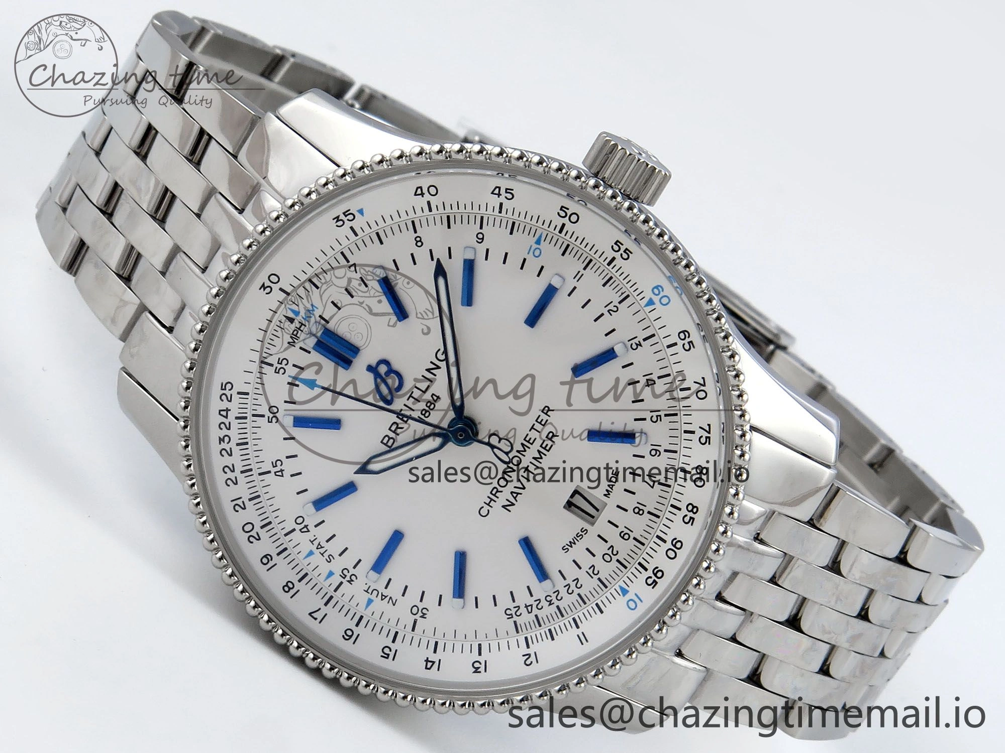 Navitimer 1 SS 41mm TF 1:1 Best Edition White Bezel White Dial on SS Bracelet A2824