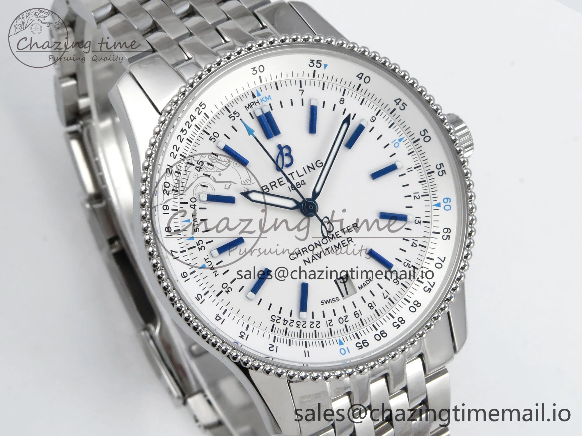 Navitimer 1 SS 41mm TF 1:1 Best Edition White Bezel White Dial on SS Bracelet A2824