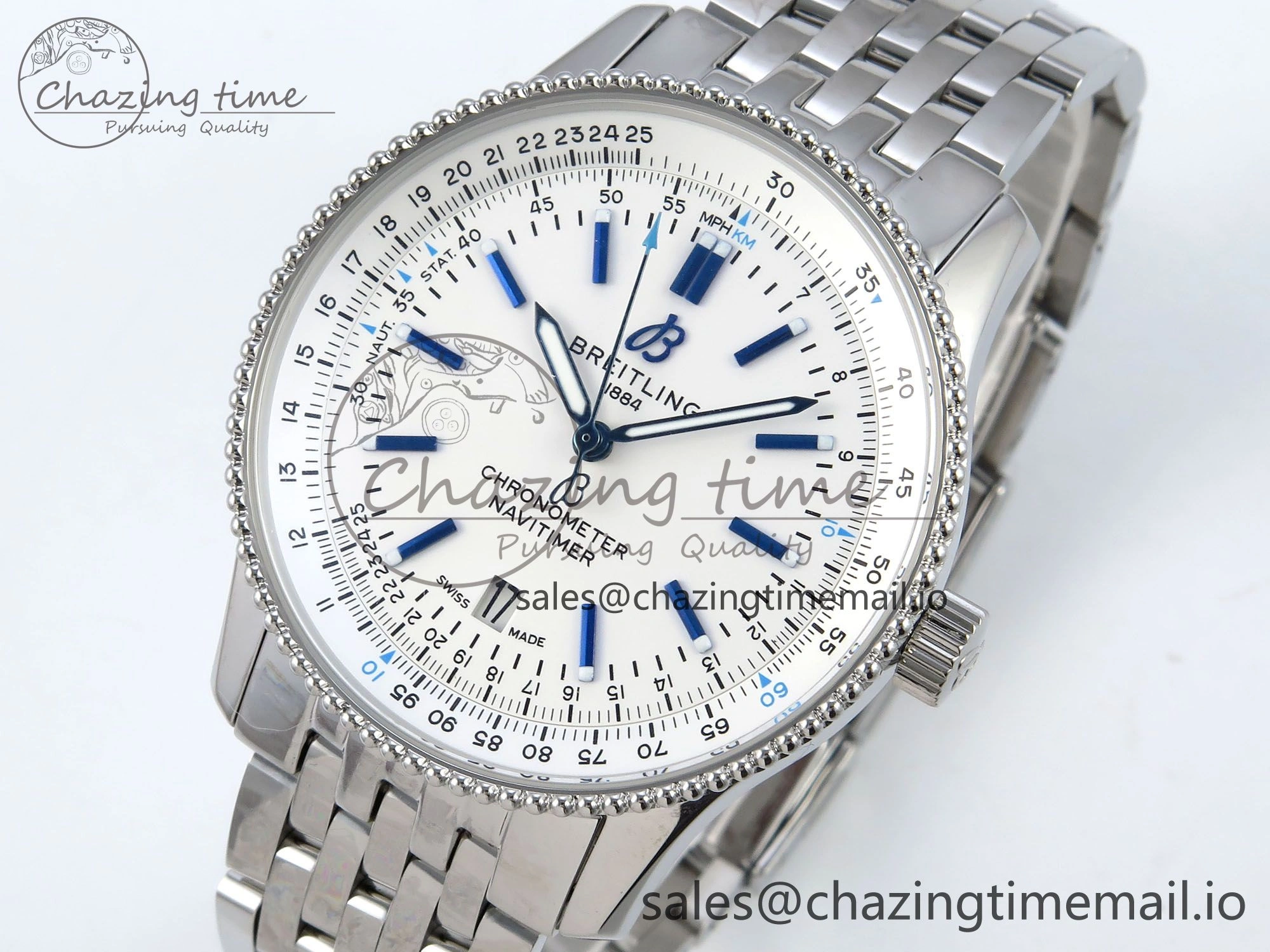 Navitimer 1 SS 41mm TF 1:1 Best Edition White Bezel White Dial on SS Bracelet A2824
