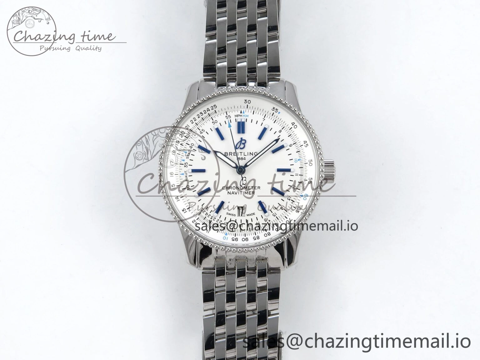 Navitimer 1 SS 41mm TF 1:1 Best Edition White Bezel White Dial on SS Bracelet A2824