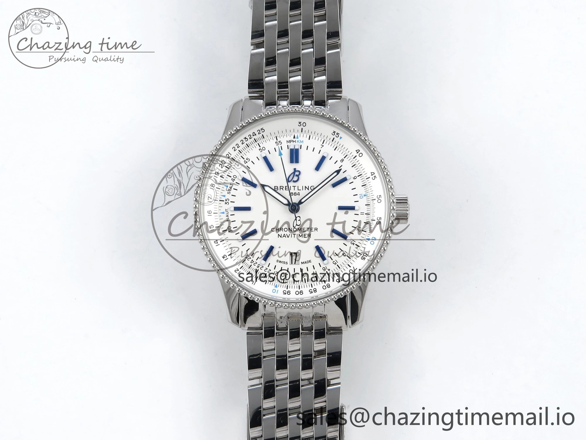 Navitimer 1 SS 41mm TF 1:1 Best Edition White Bezel White Dial on SS Bracelet A2824