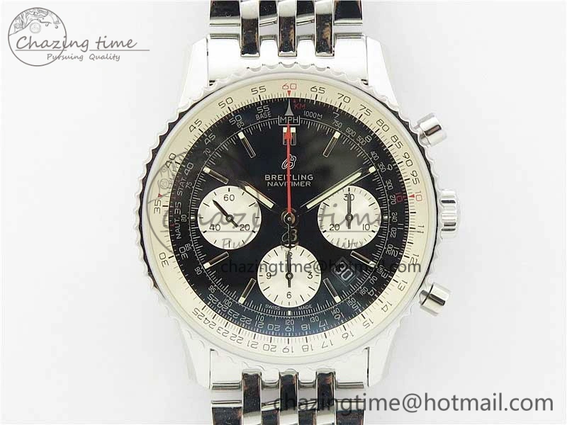 Navitimer 1 SS 43mm GF 1:1 Best Edition Black Dial on SS Bracelet A7750