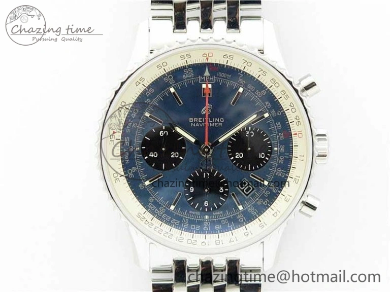 Navitimer 1 SS 43mm GF 1:1 Best Edition Blue Dial on SS Bracelet A7750
