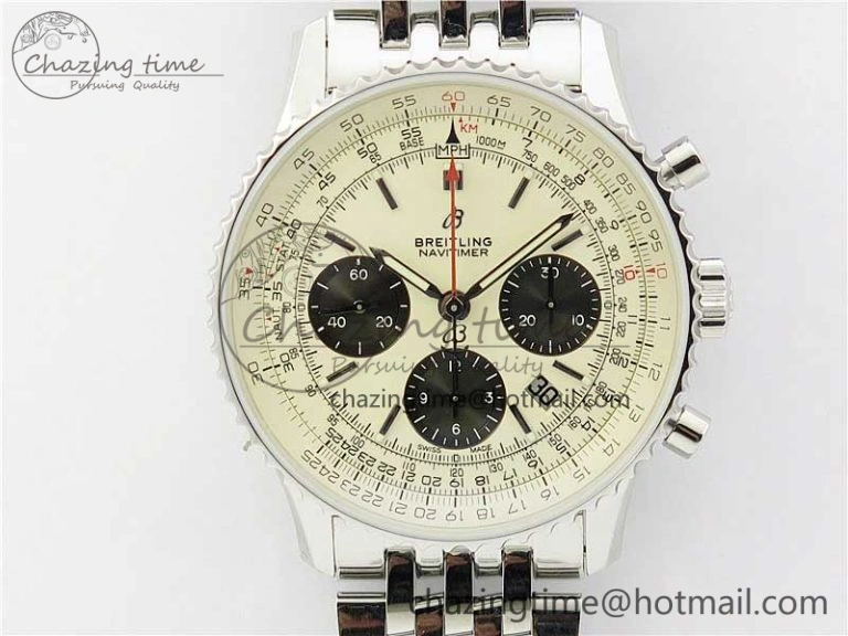 Navitimer 1 SS 43mm GF 1:1 Best Edition White Dial on SS Bracelet A7750