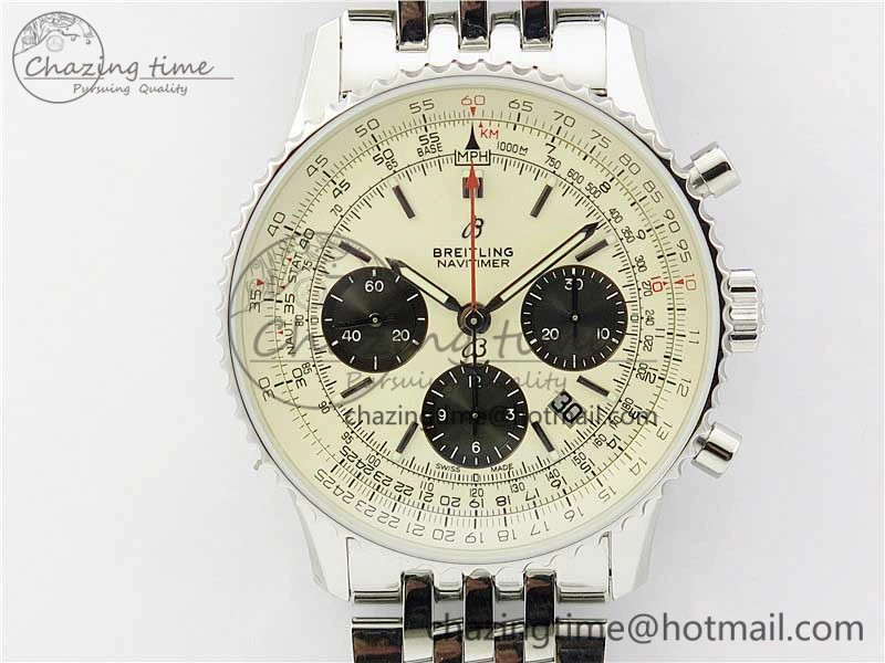 Navitimer 1 SS 43mm GF 1:1 Best Edition White Dial on SS Bracelet A7750