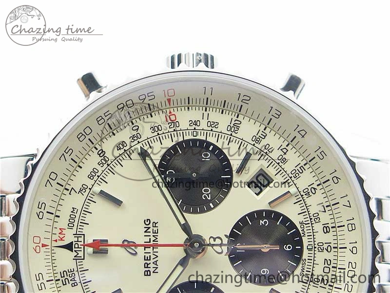Navitimer 1 SS 43mm GF 1:1 Best Edition White Dial on SS Bracelet A7750