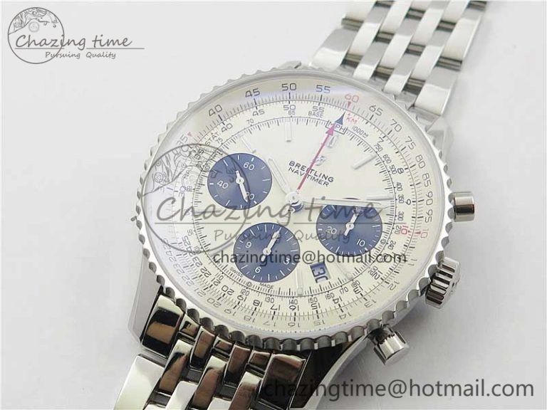 Navitimer 1 SS 43mm GF 1:1 Best Edition White Dial on SS Bracelet A7750