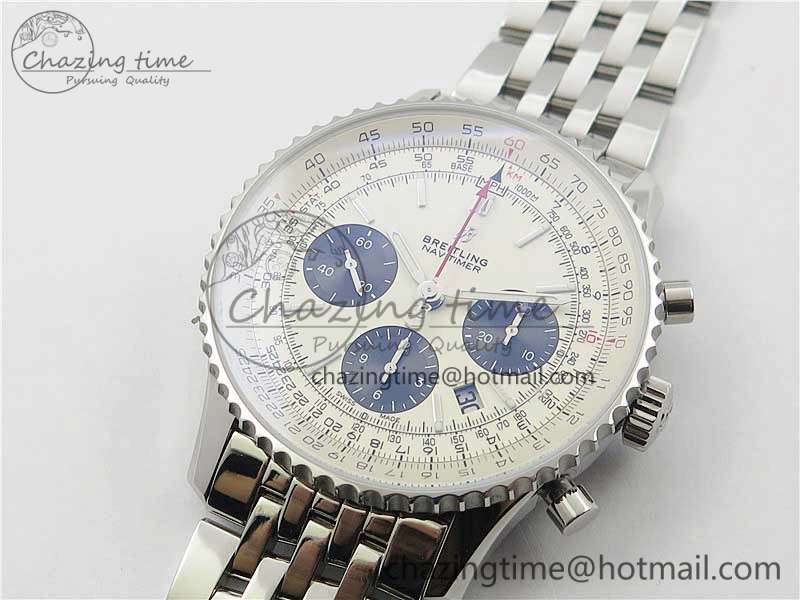 Navitimer 1 SS 43mm GF 1:1 Best Edition White Dial on SS Bracelet A7750