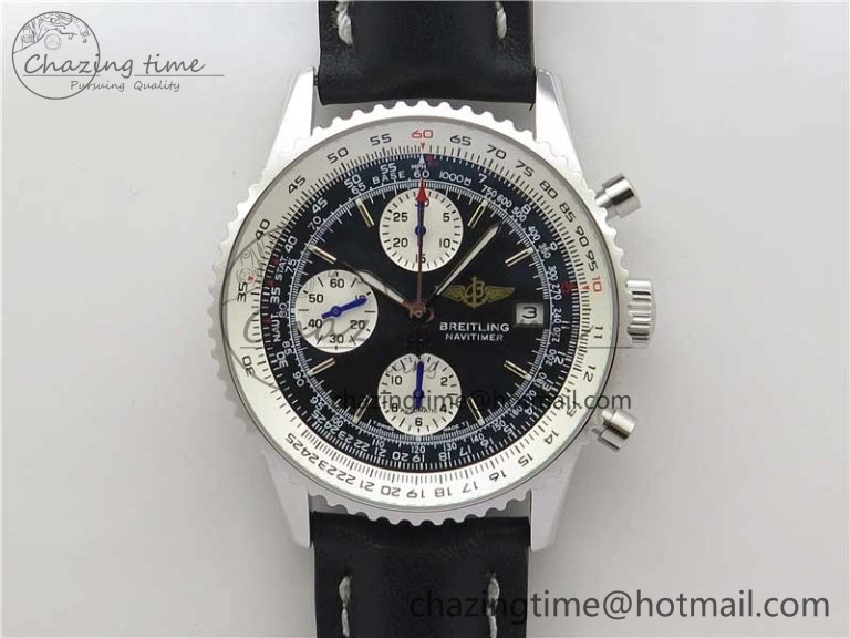 Navitimer 41mm SS B50 Best Edition SS Black Dial Stick Markers on Black Leather Strap A7750