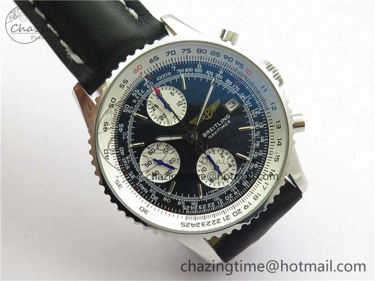 Navitimer 41mm SS B50 Best Edition SS Black Dial Stick Markers on Black Leather Strap A7750