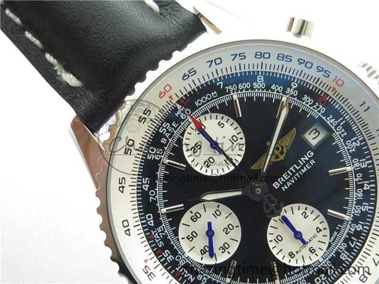 Navitimer 41mm SS B50 Best Edition SS Black Dial Stick Markers on Black Leather Strap A7750