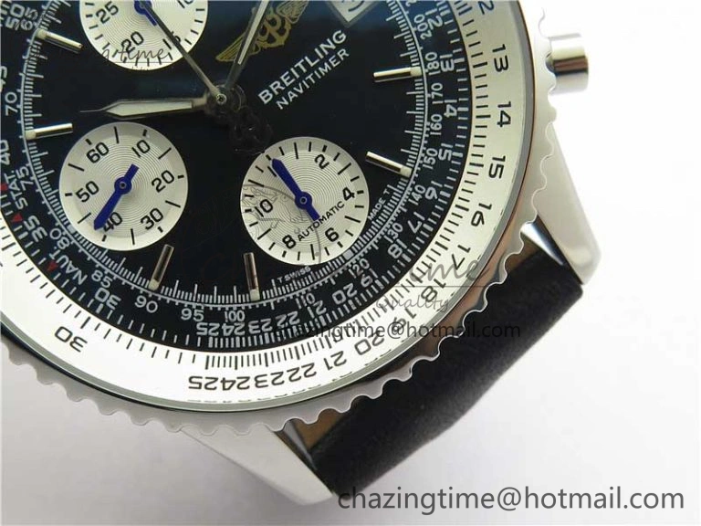 Navitimer 41mm SS B50 Best Edition SS Black Dial Stick Markers on Black Leather Strap A7750