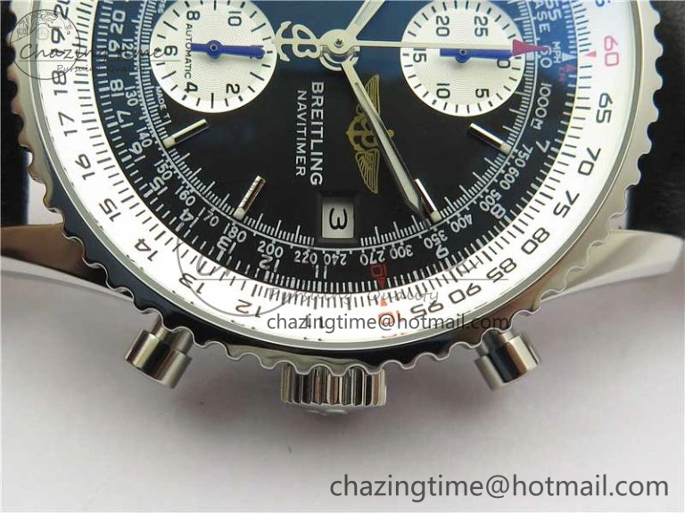 Navitimer 41mm SS B50 Best Edition SS Black Dial Stick Markers on Black Leather Strap A7750