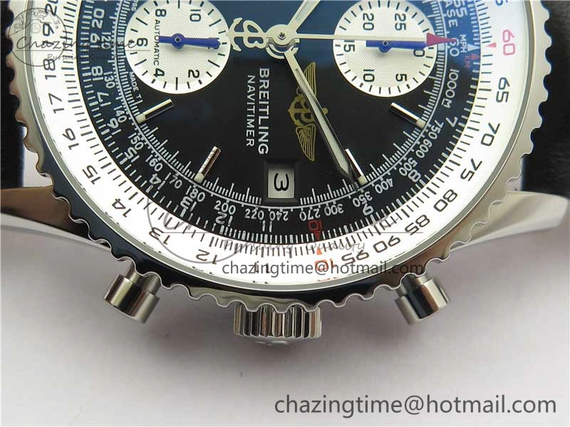 Navitimer 41mm SS B50 Best Edition SS Black Dial Stick Markers on Black Leather Strap A7750