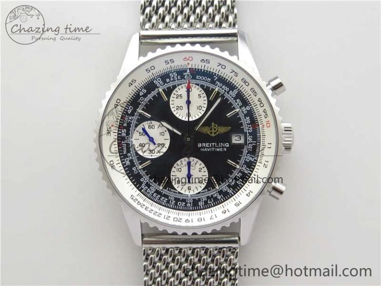 Navitimer 41mm SS B50 Best Edition SS Black Dial Stick Markers on SS Bracelet A7750