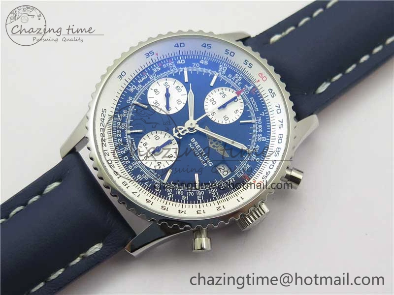 Navitimer 41mm SS B50 Best Edition SS Blue Dial Stick Markers on Leather Strap A7750