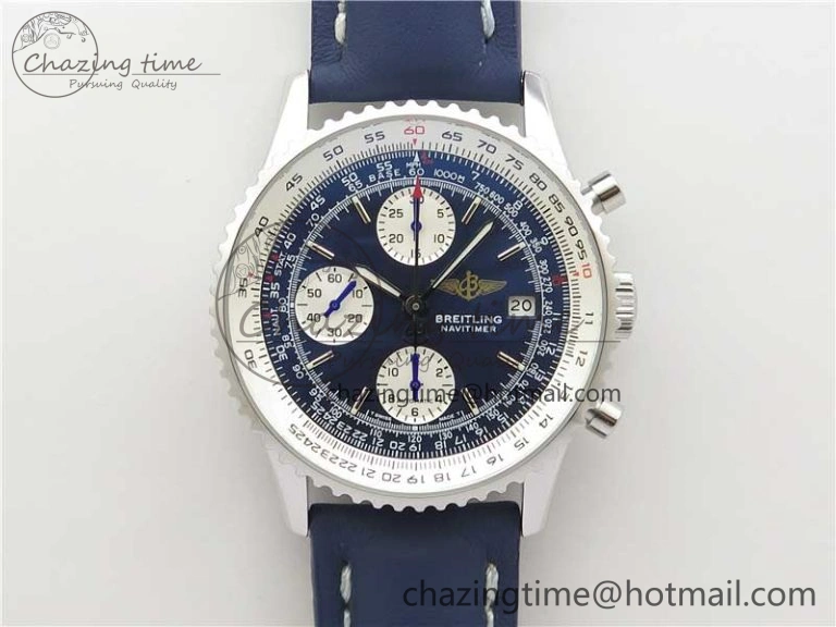 Navitimer 41mm SS B50 Best Edition SS Blue Dial Stick Markers on Leather Strap A7750