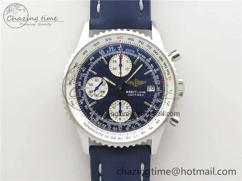 Navitimer 41mm SS B50 Best Edition SS Blue Dial Stick Markers on Leather Strap A7750