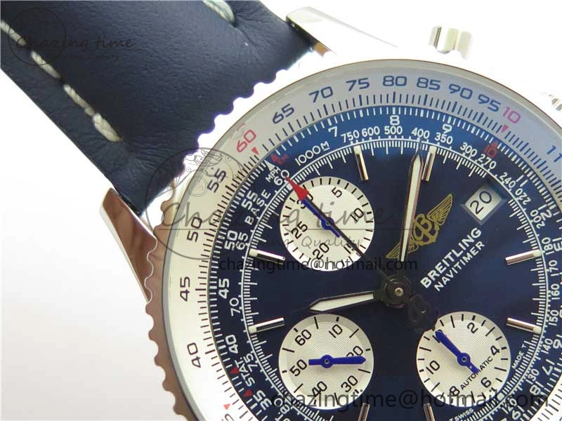 Navitimer 41mm SS B50 Best Edition SS Blue Dial Stick Markers on Leather Strap A7750