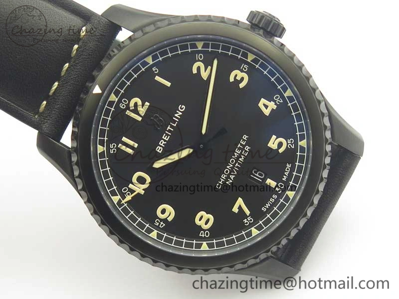 Navitimer 8 Automatic 41mm Black Steel ZF 1:1 Best Edition Black Dial on Black Leather Strap A2824