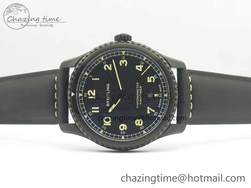 Navitimer 8 Automatic 41mm Black Steel ZF 1:1 Best Edition Black Dial on Black Leather Strap A2824
