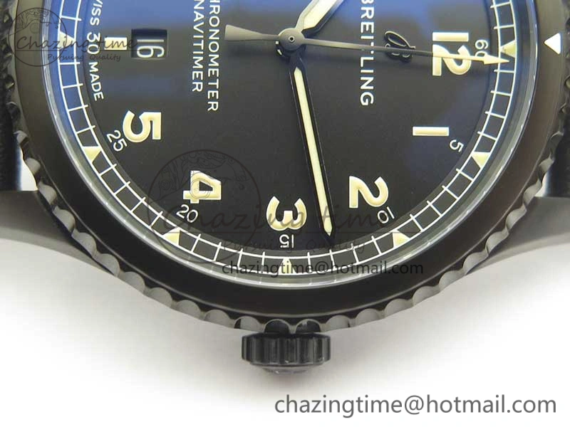 Navitimer 8 Automatic 41mm Black Steel ZF 1:1 Best Edition Black Dial on Black Leather Strap A2824