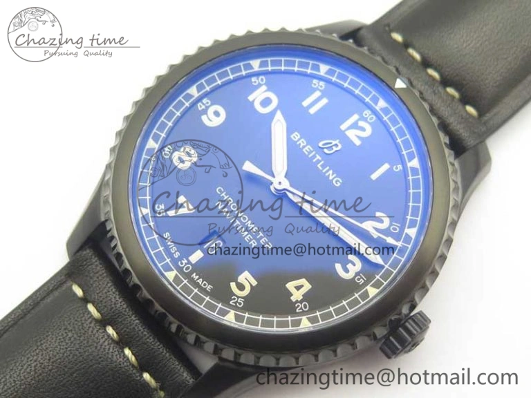Navitimer 8 Automatic 41mm Black Steel ZF 1:1 Best Edition Black Dial on Black Leather Strap A2824