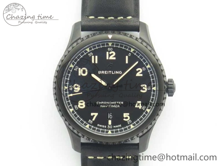 Navitimer 8 Automatic 41mm Black Steel ZF 1:1 Best Edition Black Dial on Black Leather Strap A2824