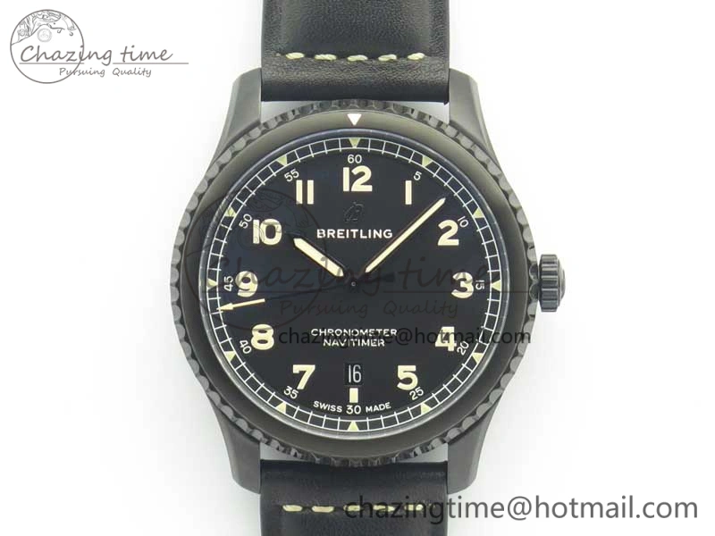 Navitimer 8 Automatic 41mm Black Steel ZF 1:1 Best Edition Black Dial on Black Leather Strap A2824