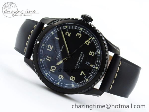 Navitimer 8 Automatic 41mm PVD TF 1:1 Best Edition Black Dial on Black Leather Strap A2824