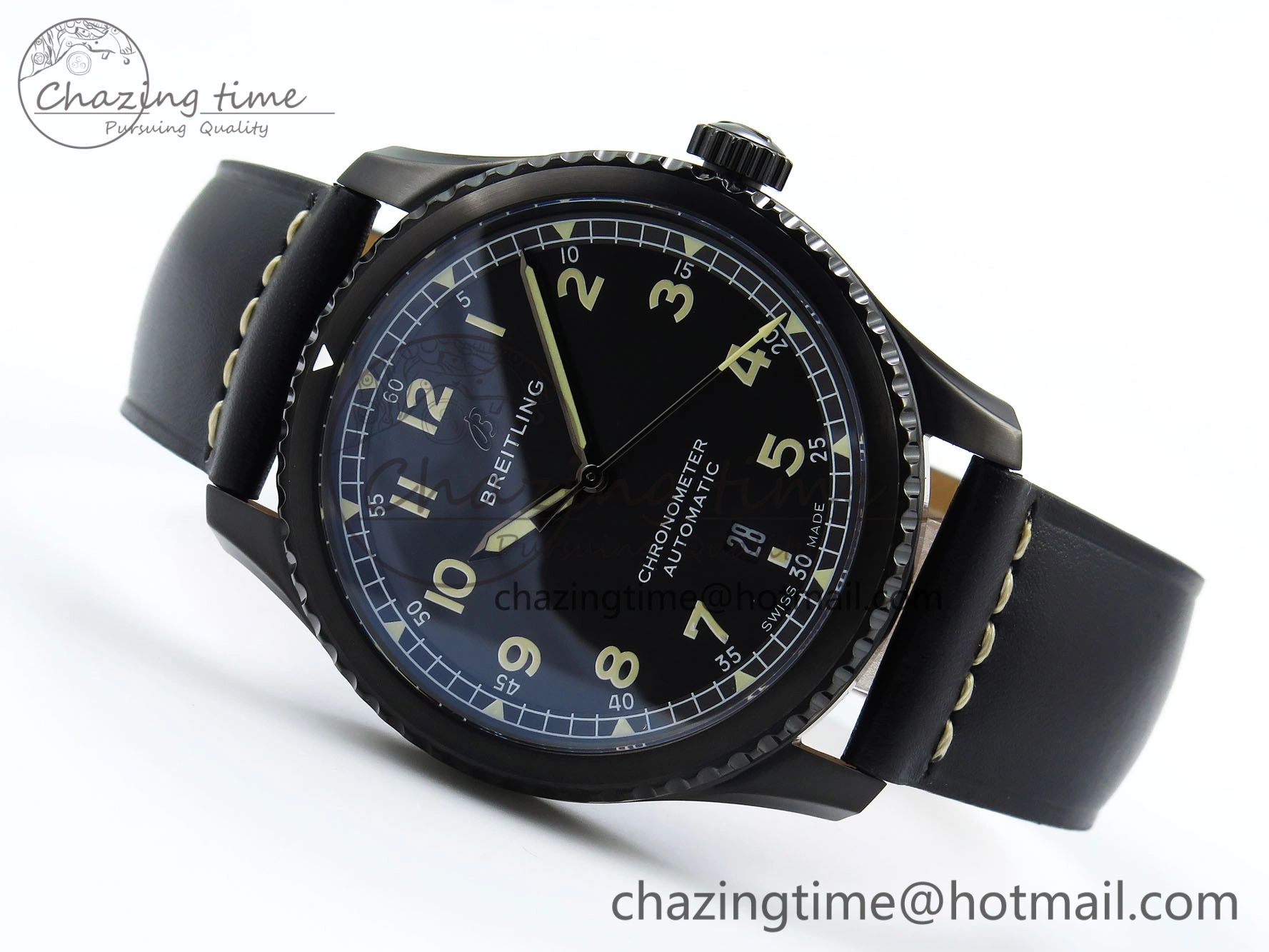 Navitimer 8 Automatic 41mm PVD TF 1:1 Best Edition Black Dial on Black Leather Strap A2824