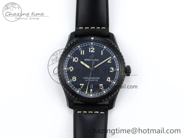 Navitimer 8 Automatic 41mm PVD TF 1:1 Best Edition Black Dial on Black Leather Strap A2824