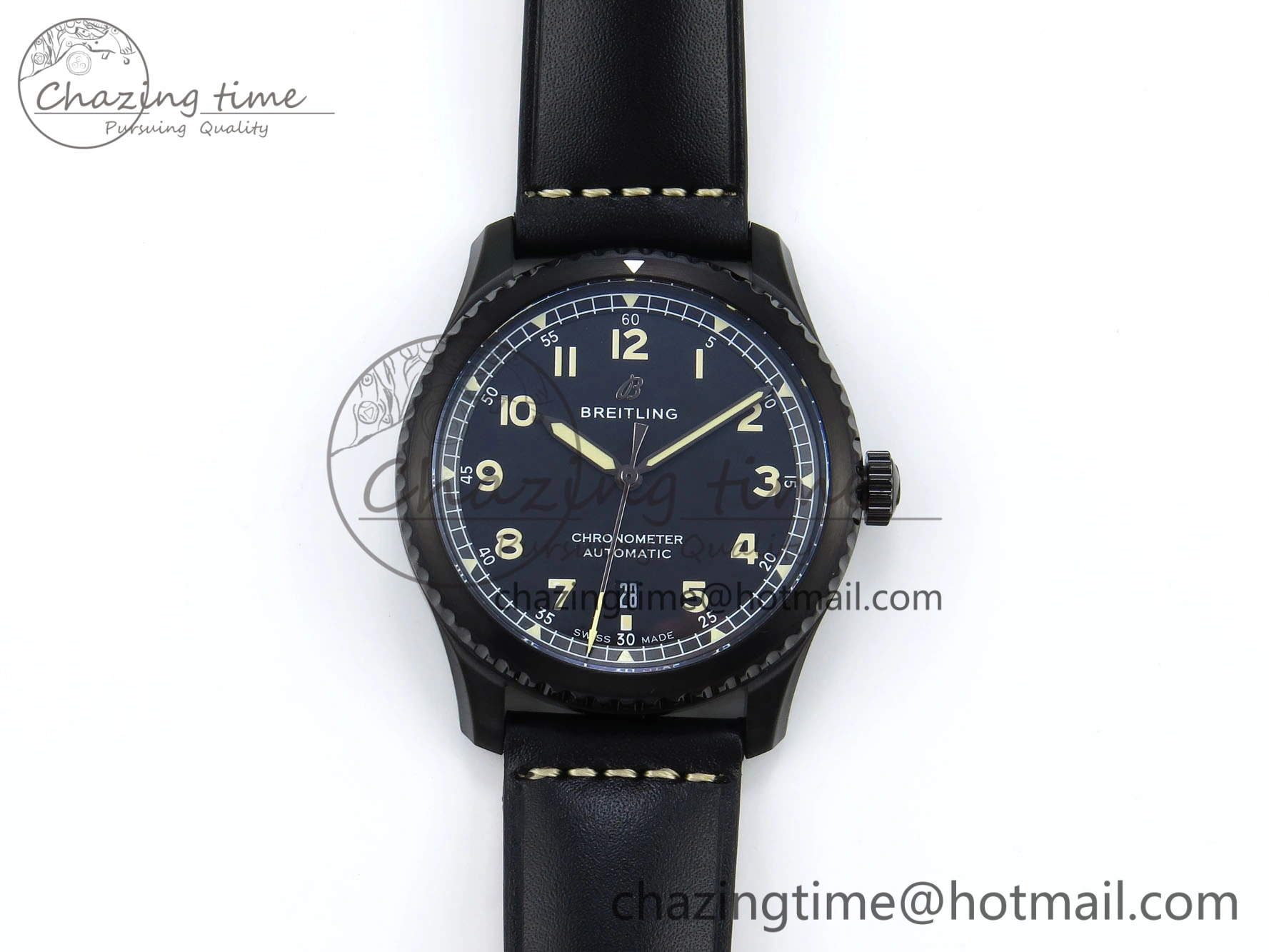 Navitimer 8 Automatic 41mm PVD TF 1:1 Best Edition Black Dial on Black Leather Strap A2824