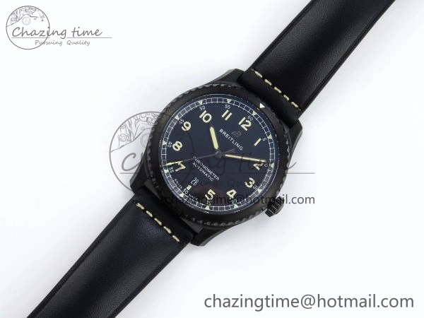 Navitimer 8 Automatic 41mm PVD TF 1:1 Best Edition Black Dial on Black Leather Strap A2824