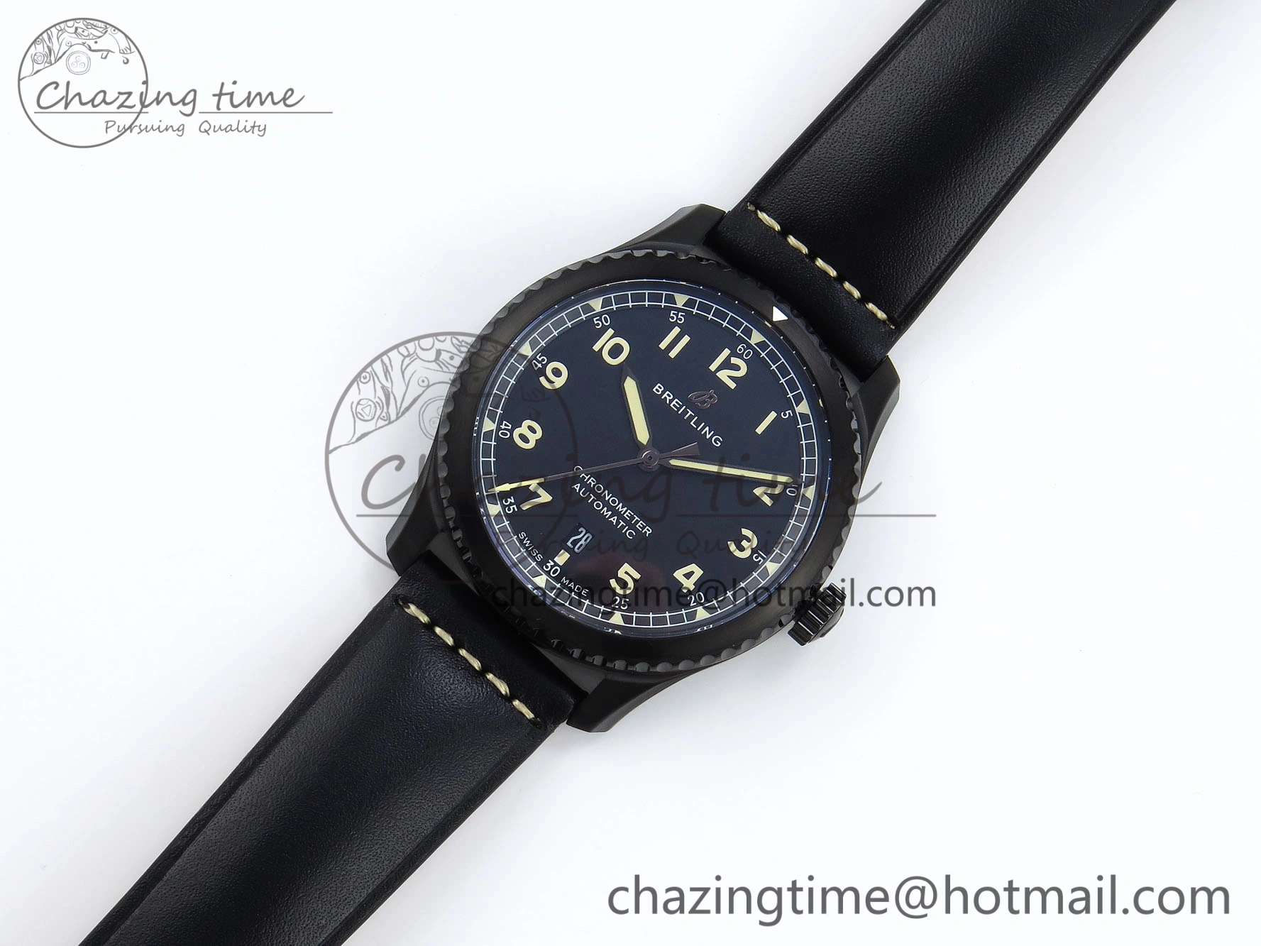 Navitimer 8 Automatic 41mm PVD TF 1:1 Best Edition Black Dial on Black Leather Strap A2824