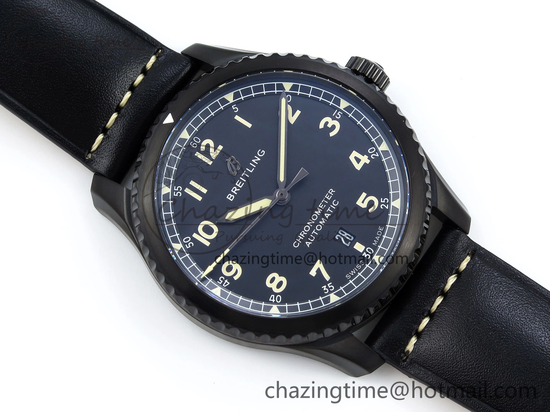 Navitimer 8 Automatic 41mm PVD TF 1:1 Best Edition Black Dial on Black Leather Strap A2824
