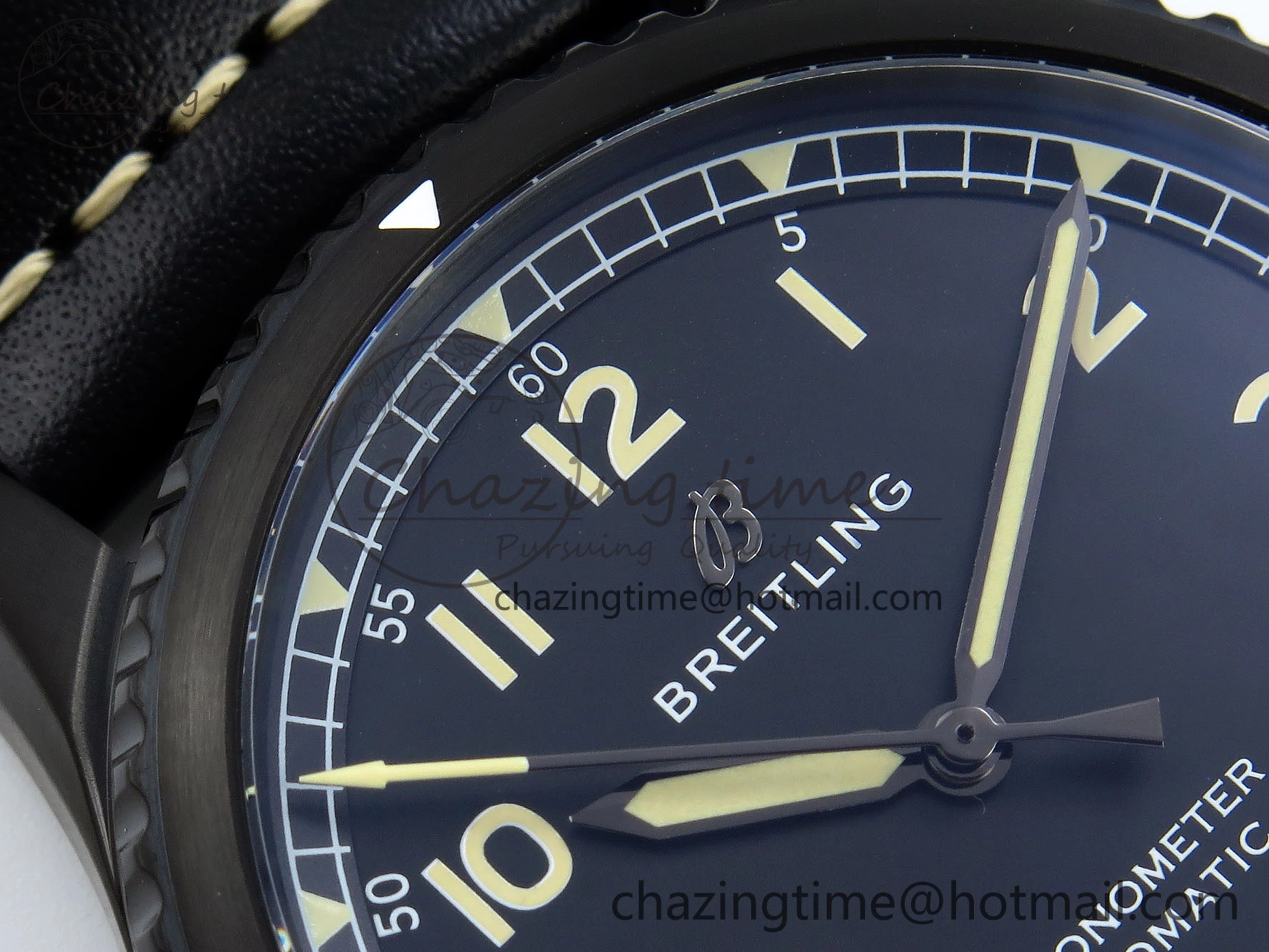 Navitimer 8 Automatic 41mm PVD TF 1:1 Best Edition Black Dial on Black Leather Strap A2824
