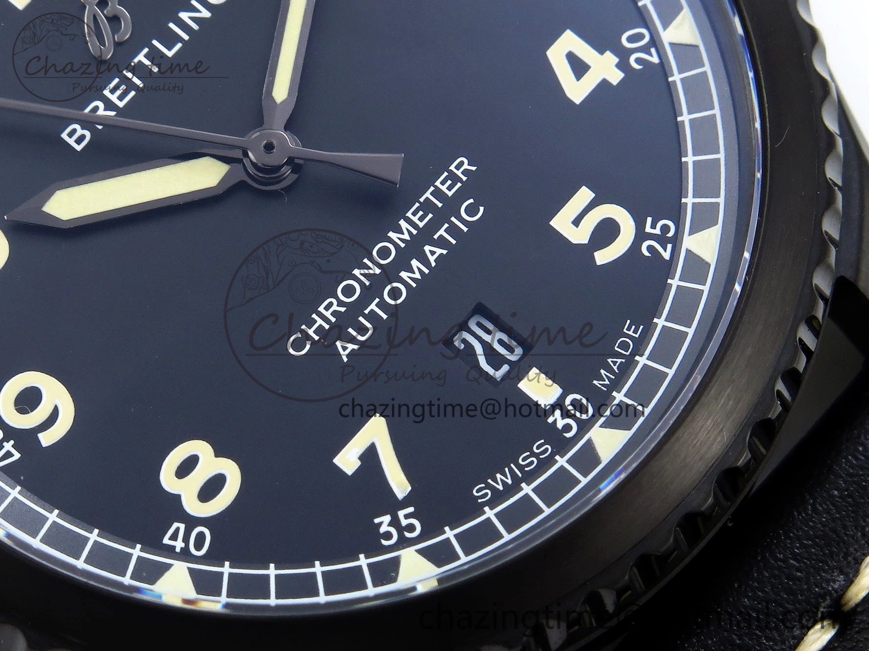 Navitimer 8 Automatic 41mm PVD TF 1:1 Best Edition Black Dial on Black Leather Strap A2824