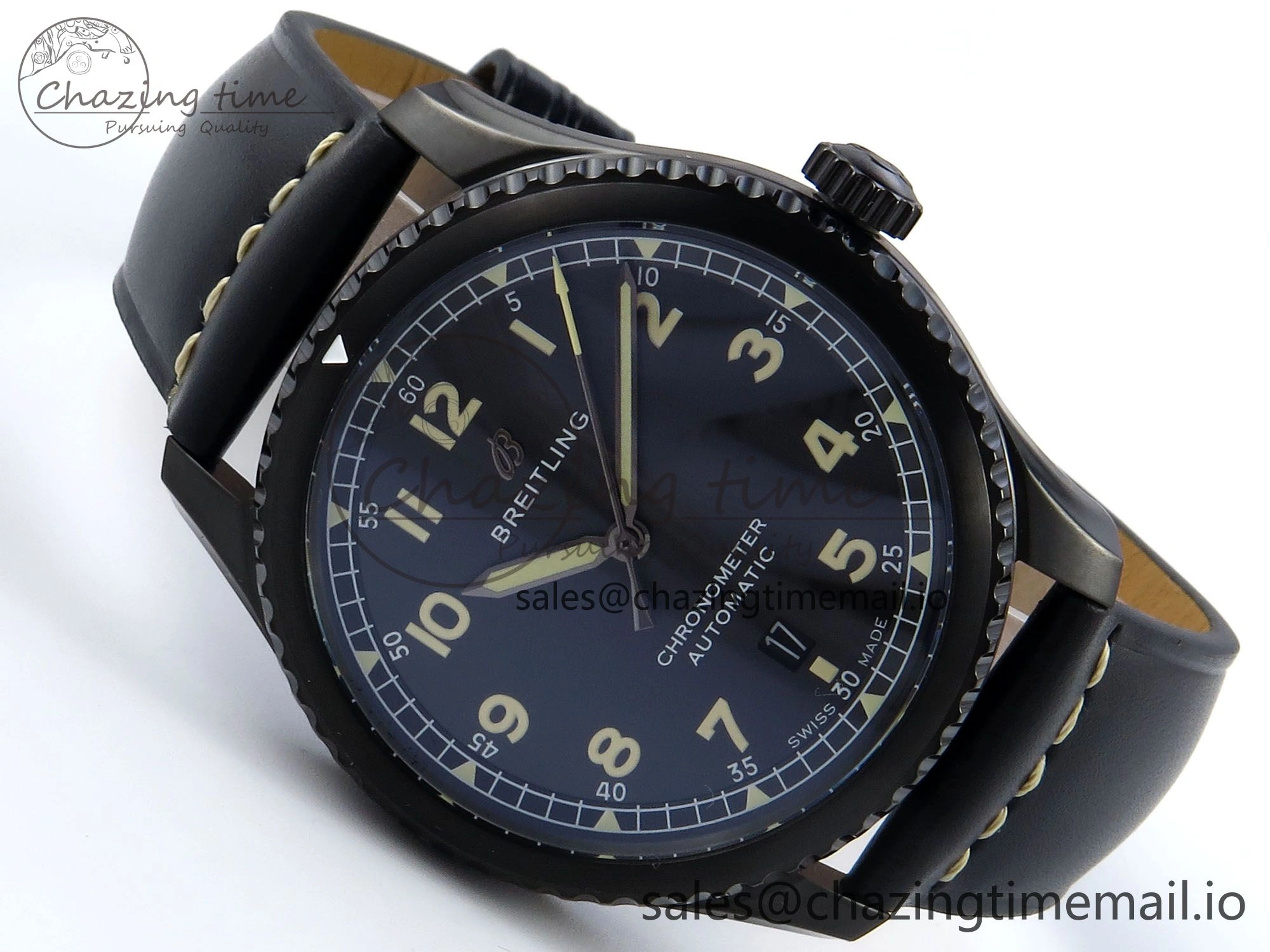 Navitimer 8 Automatic 41mm PVD TF 1:1 Best Edition Black Dial on Black Leather Strap A2824