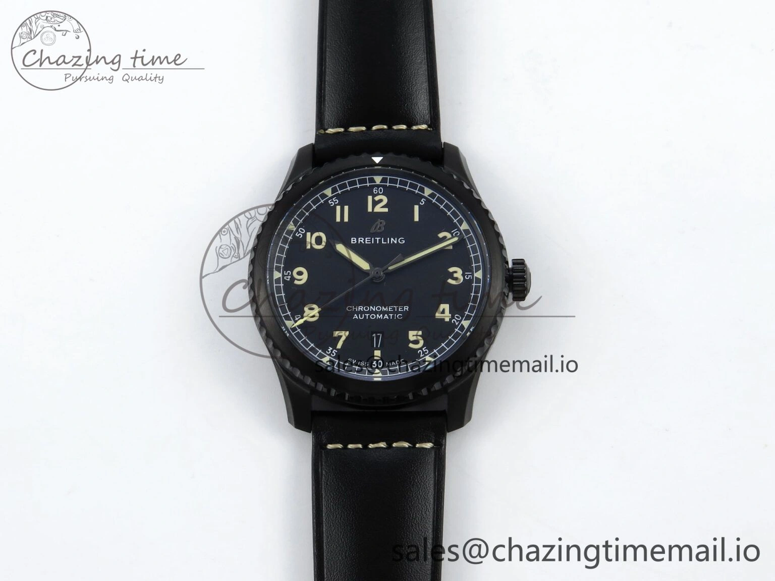 Navitimer 8 Automatic 41mm PVD TF 1:1 Best Edition Black Dial on Black Leather Strap A2824