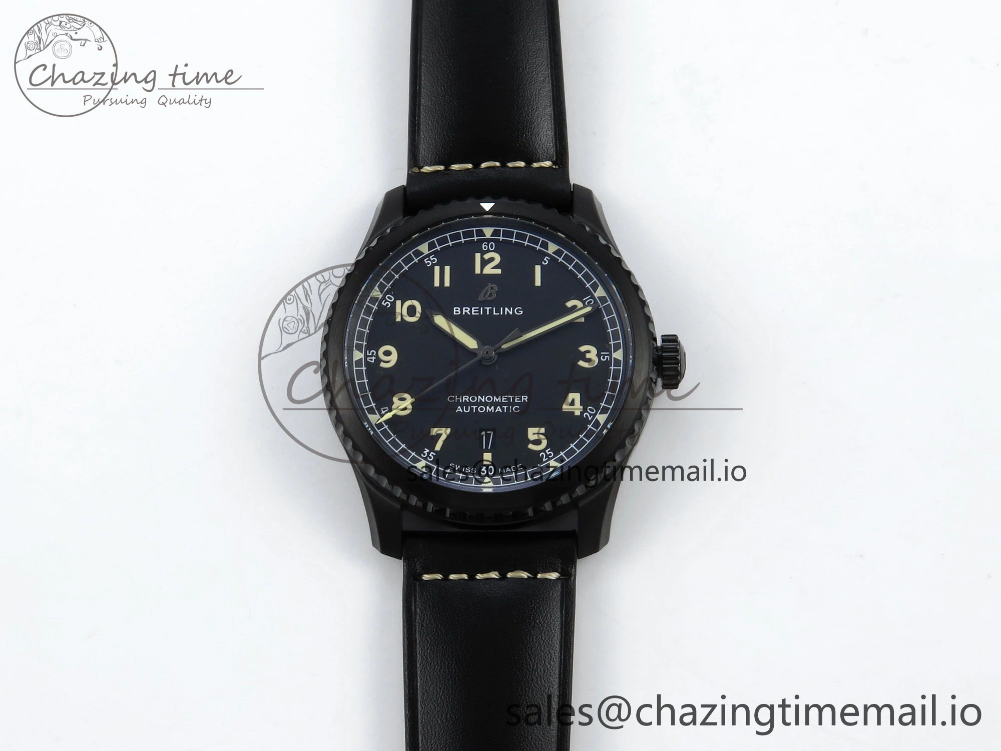Navitimer 8 Automatic 41mm PVD TF 1:1 Best Edition Black Dial on Black Leather Strap A2824