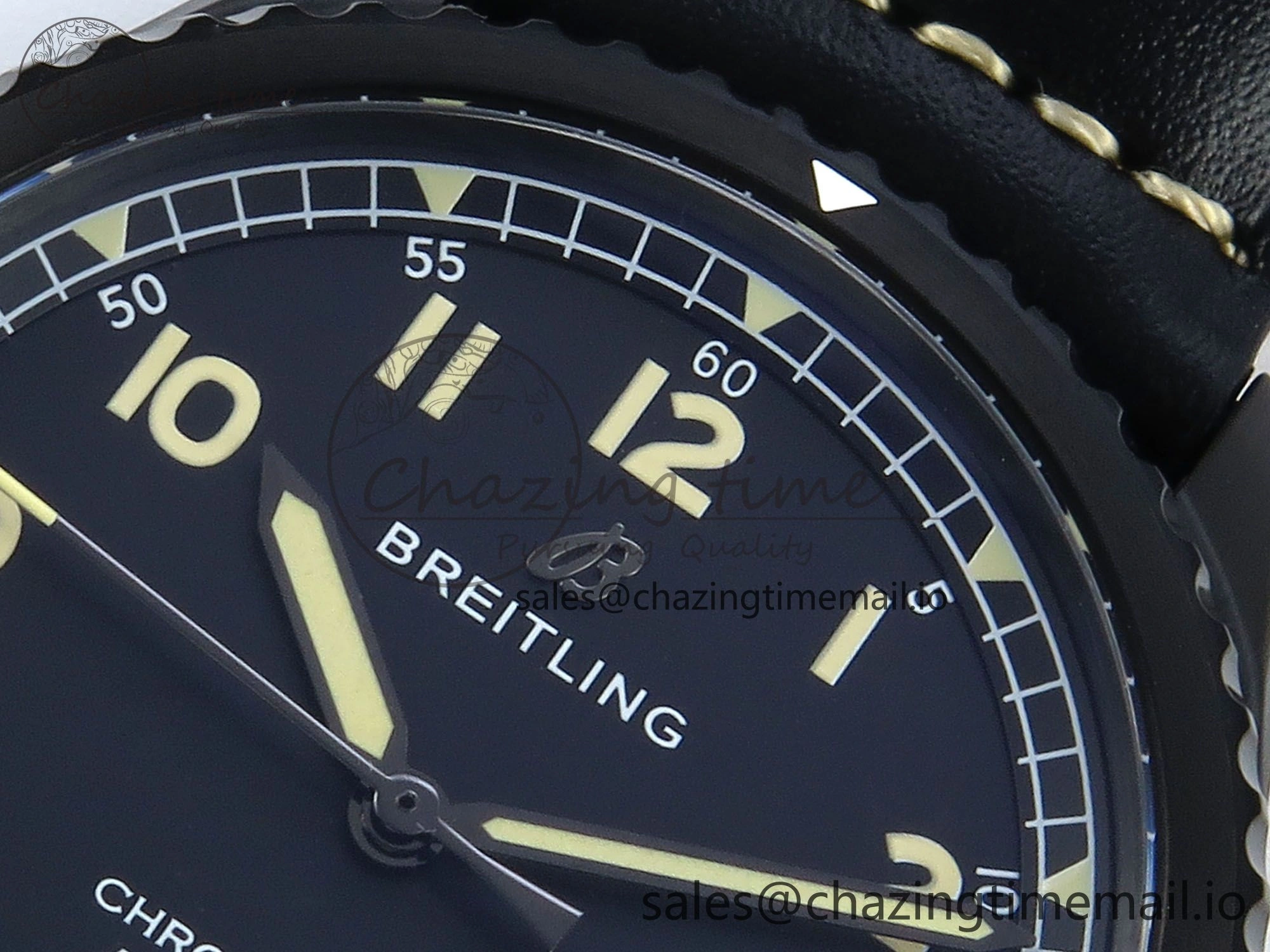 Navitimer 8 Automatic 41mm PVD TF 1:1 Best Edition Black Dial on Black Leather Strap A2824