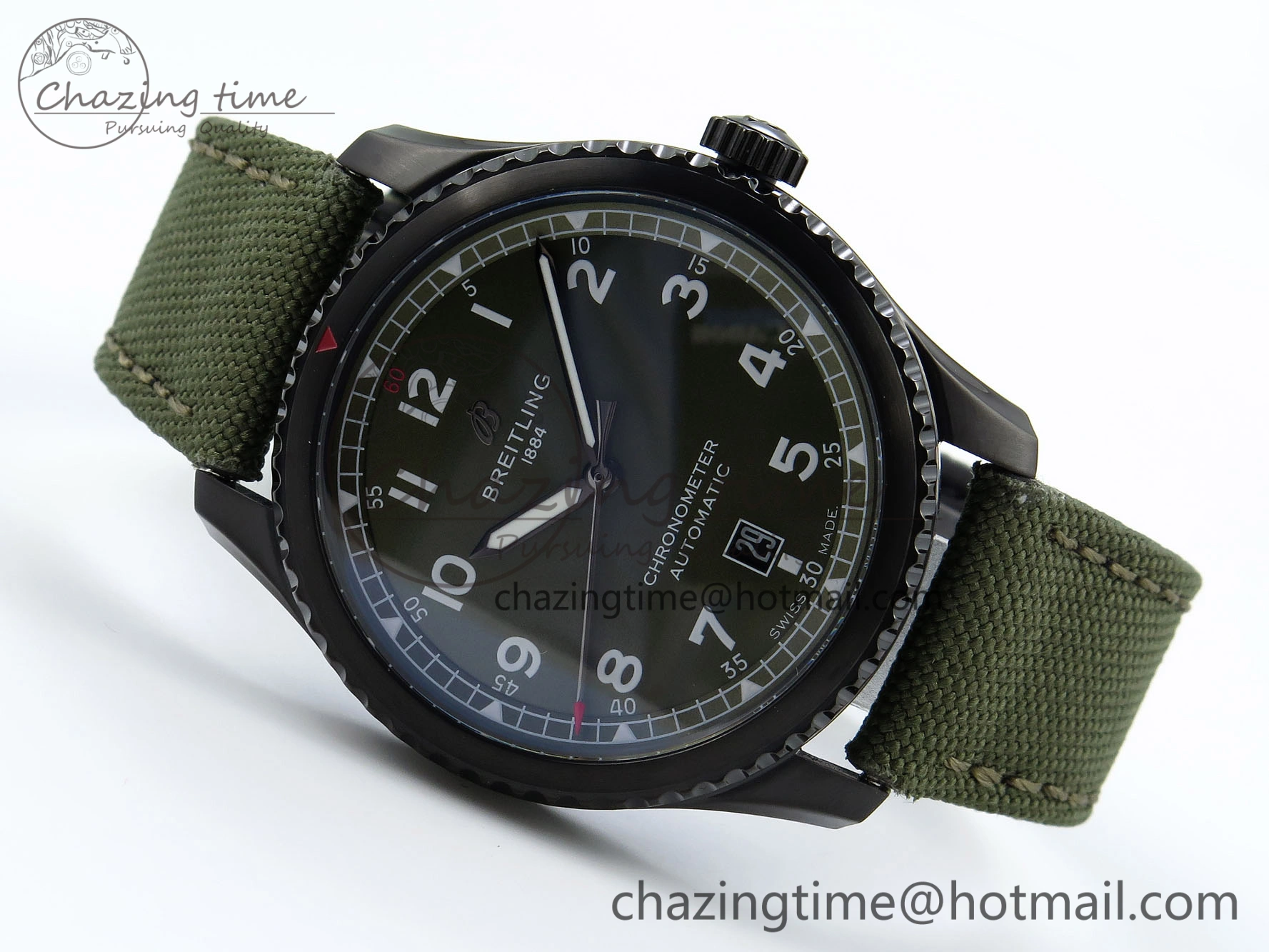 Navitimer 8 Automatic 41mm PVD TF 1:1 Best Edition Green Dial on Green Nylon Strap A2824