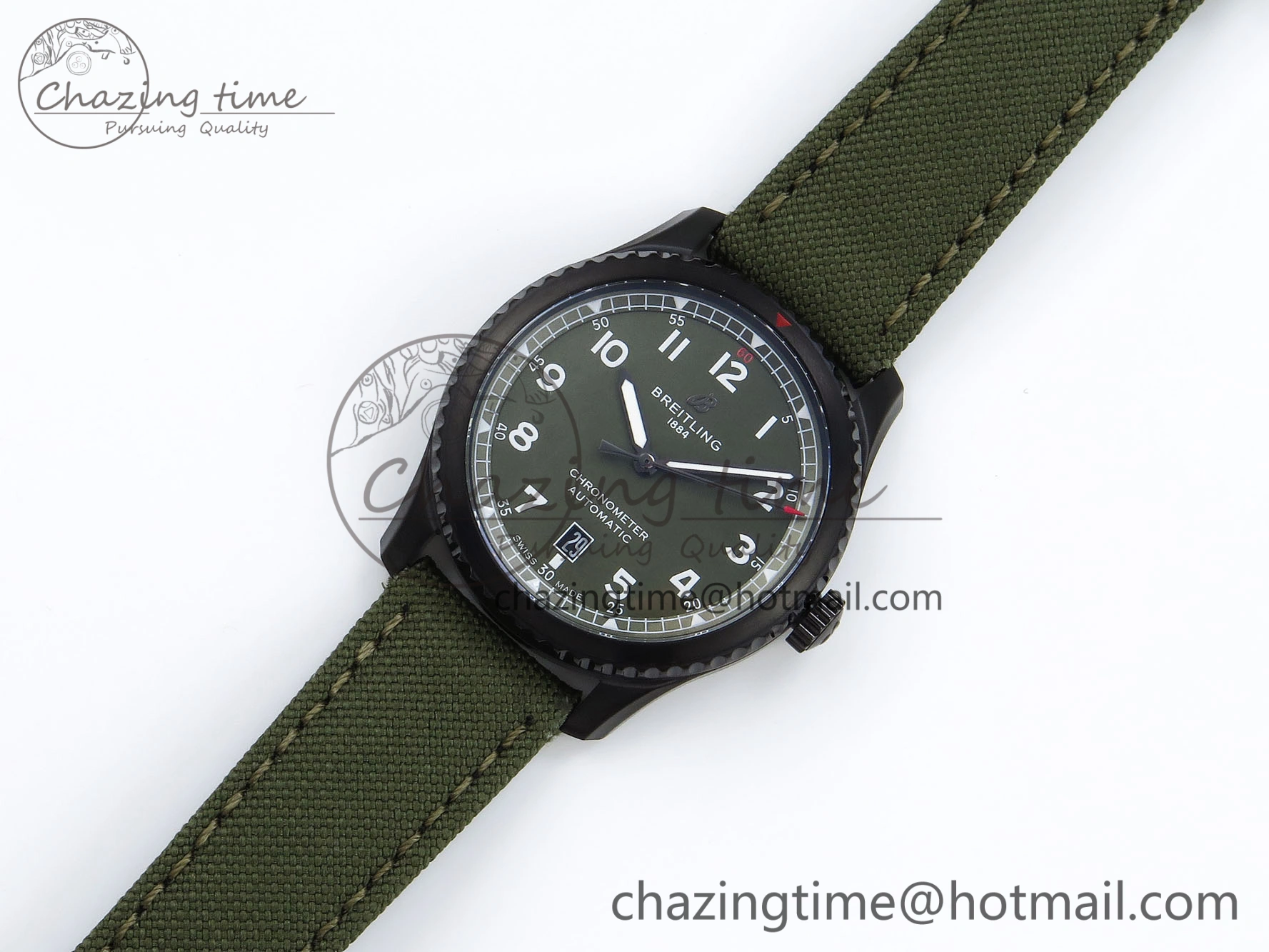 Navitimer 8 Automatic 41mm PVD TF 1:1 Best Edition Green Dial on Green Nylon Strap A2824