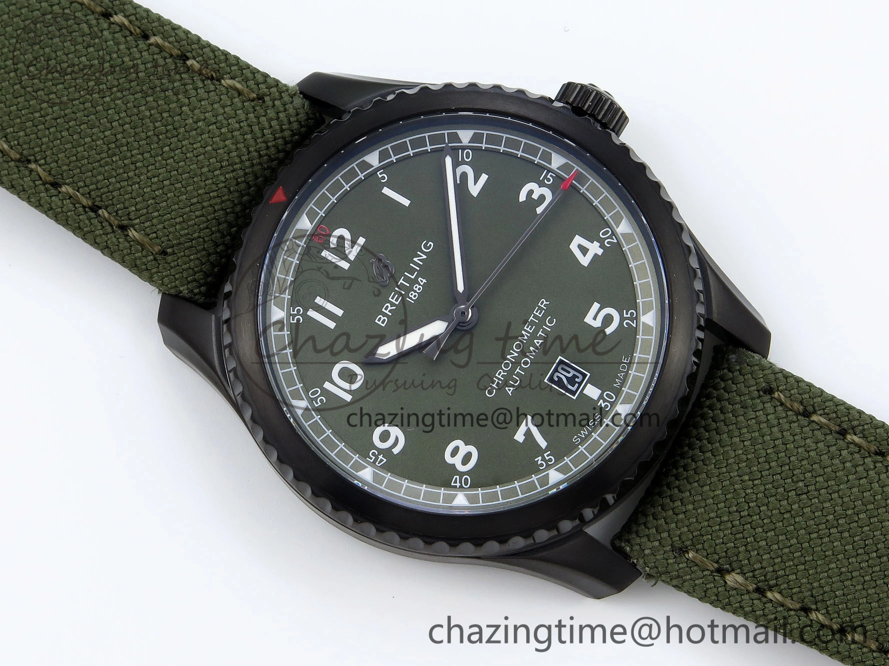 Navitimer 8 Automatic 41mm PVD TF 1:1 Best Edition Green Dial on Green Nylon Strap A2824